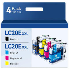 LC20E 4PK Super High Yield XXL Ink Compatible for Brother LC20E LC20EXXL Ink Cartridges use with Brother MFC-J775DW MFC-J775DW XL, MFC-J5920DW MFC-J5920DW XL, MFC-J985DW MFC-J985DW XL Printer