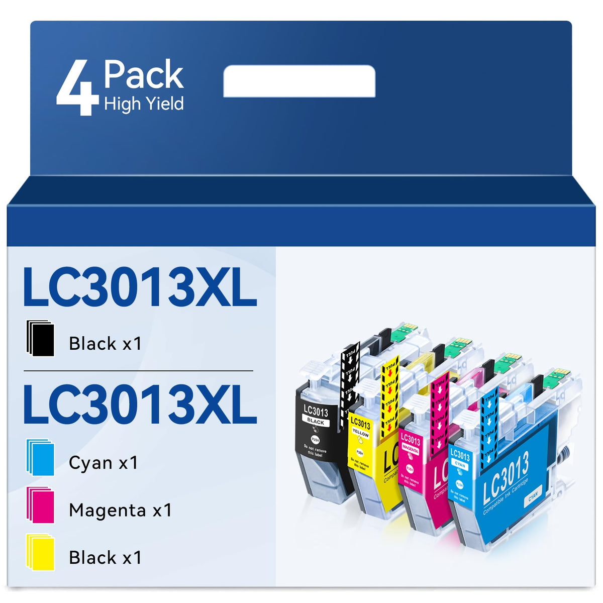 LC3013 Ink Cartridges BK/C/M/Y High Yeild Compatible for Brother Ink Cartridges MFC-J497DW MFC-J491DW MFC-J895DW MFC-J690DW, LC3013BK LC3011 LC3011BK LC3011 Ink Cartridges