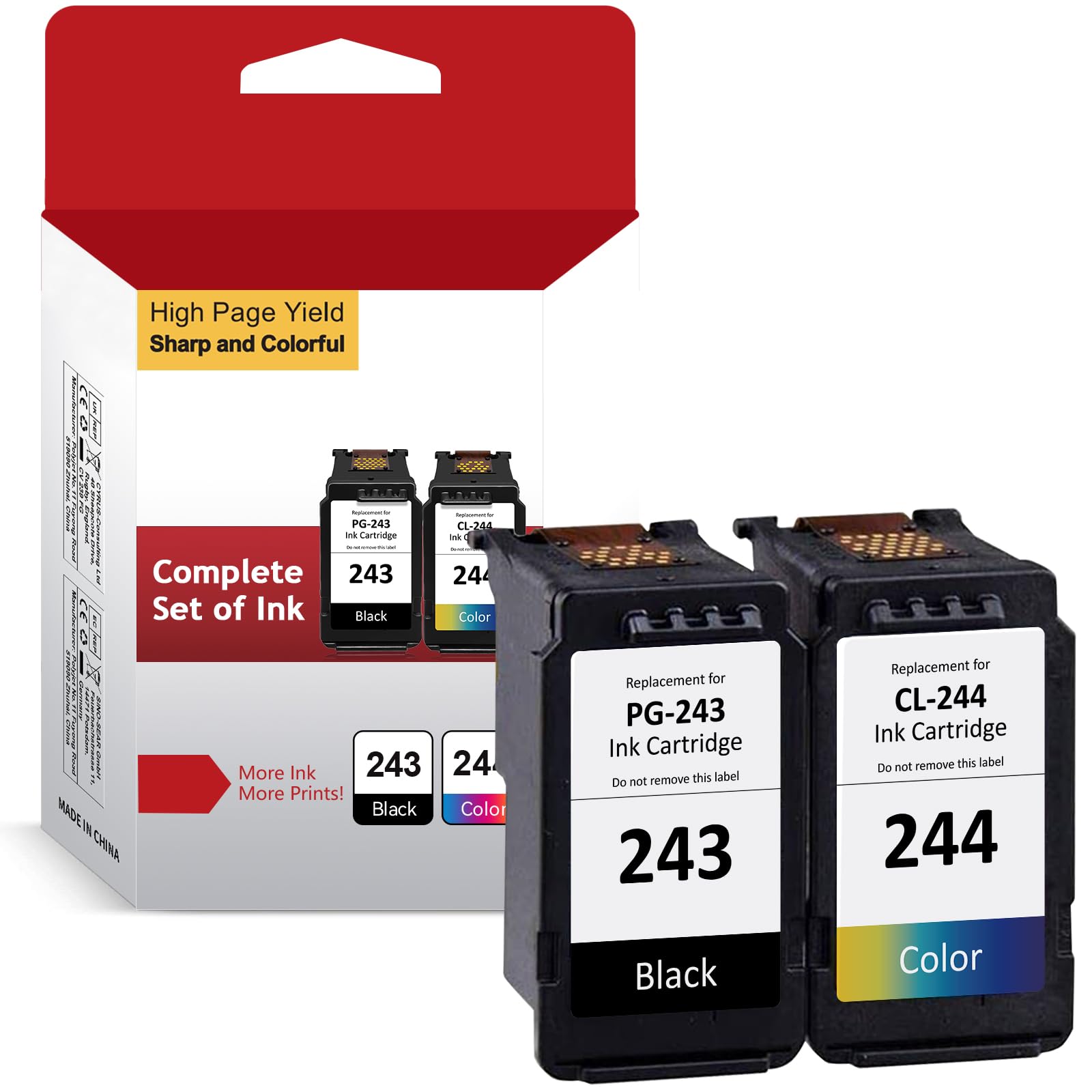 Printer Ink 243 244 for Canon 245 246, High Yield for Canon Ink PG-243 CL-244,for Canon TS3420 Ink Cartridges,fit for Canon Pixma MX492 MX490 MG3022 MG2920 MG2522 TR4520 TS3122 TS202 Printer (2 Pack).